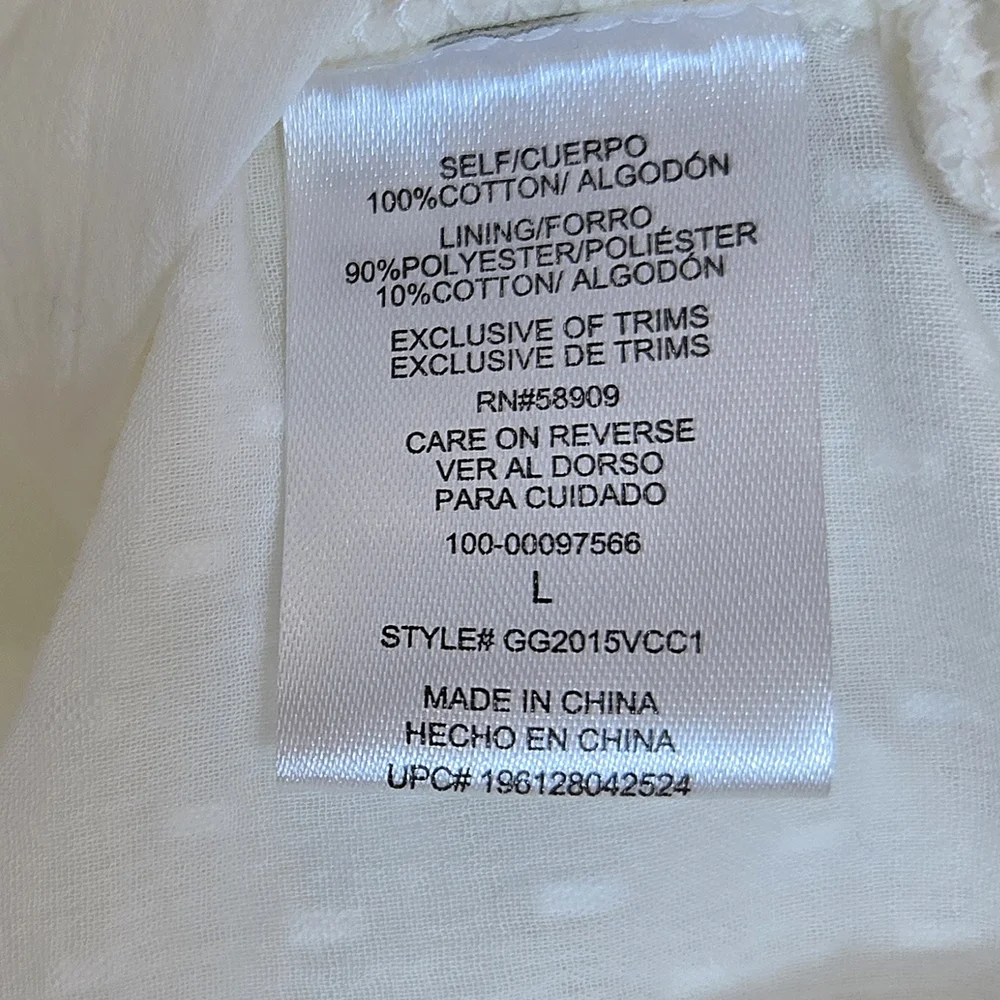 GB Girls White Cottage Ruffle Long Sleeve‎ Swiss Dot Lined Boho Blouse Large NWT